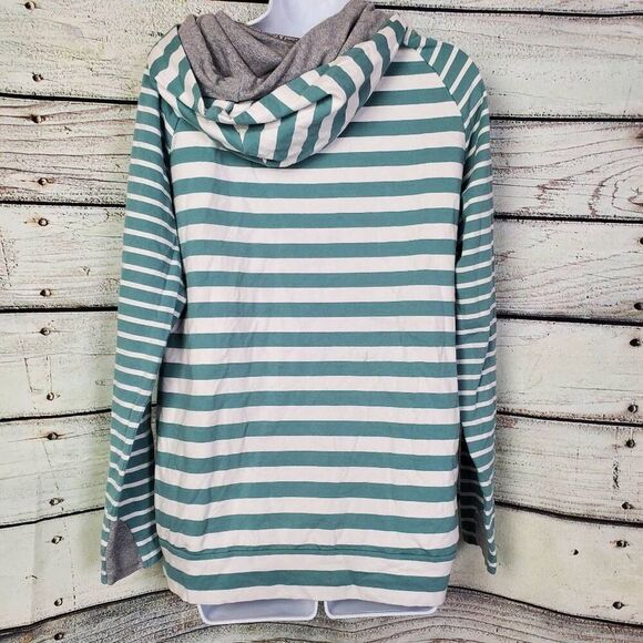 Ampersand Avenue Women’s Hoodie Green White Striped Size L - Picture 5 of 8